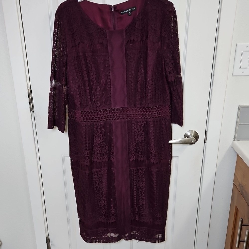 Preston & York Red Sheath Dress with Scoop Neck and 3/4 Sleeves
